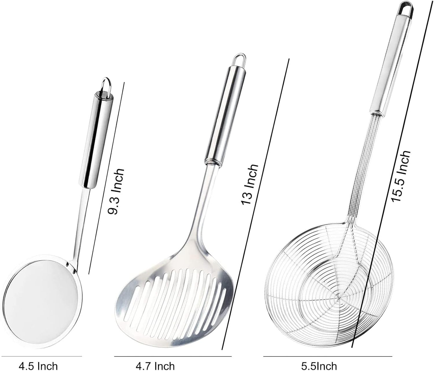 Tenta tenta kitchen Solid Stainless Steel Spider Strainer Skimmer Ladle for Cooking and Frying, Kitchen Utensils Wire Strainer Pasta Strainer Spoon Hot Pot Fat Skimmer Spoon Set of 3