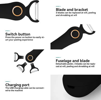 2-in-1 Electric Peeler | Auto Blade for Fruits/Vegetables | 2 Interchangeable Blades | 2*AAA | Kitchen, Travel, Camping