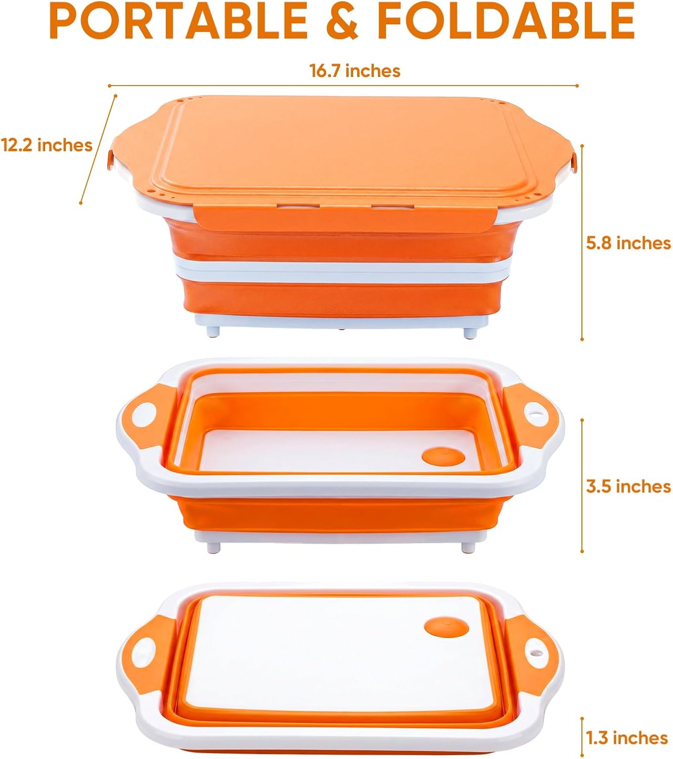 Collapsible BBQ Prep Tub with Lid, Foldable Camping Sink with Colander, Cutting Board, Dish Basin for Kitchen, Bowl, Vegetable and Fruit, Storage Basket for Picnic-Black
