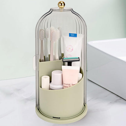 QIYVLOS Toothbrush Holders with Sliding Lid, Rotating 3 Slots Bathroom Organizer Countertop, Tooth Brush Toothpaste Holder Bathroom Counter Stand Sink Organizer Caddy for Vanity Makeup Brushes Holder