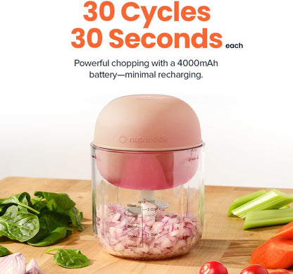 Nutricook Choppi Cordless Electric Vegetable Chopper & Mini Food Processor for Dicing, Shredding, Mincing, and Puree, Portable and Rechargeable, 2-Cup, 500 mL, 4000 mAh Battery, Sage Green