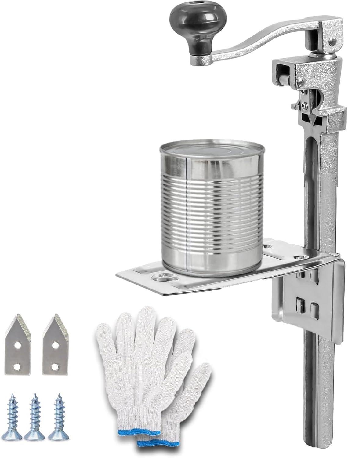 Commercial Heavy Duty Can Opener- Adjustable Manual Opener with 2 Blades & Plated Steel Base, Fits Cans Up to 10" Tall for Restaurant, Hotel, Food Store