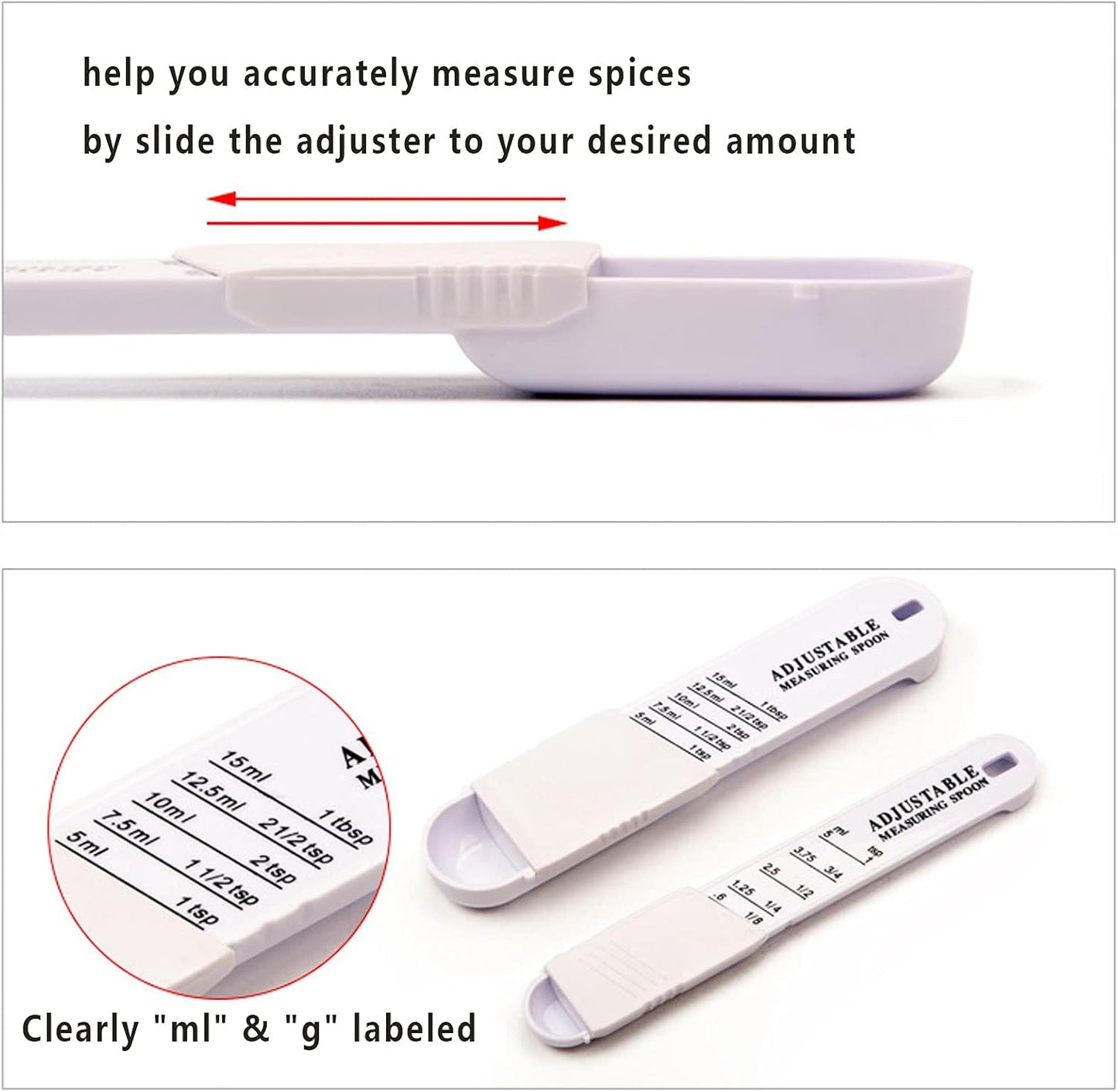 Adjustable Measuring Spoon, Double End All in One Adjustable Scale Metering Spoon for Baking, Cooking, Powder, Oil, Sugar, Salt (Set of 2)