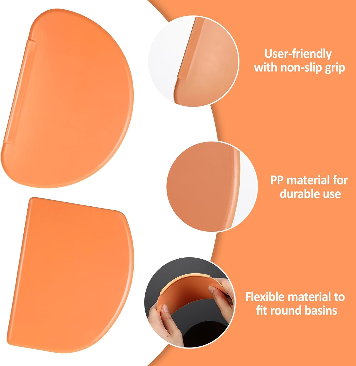 2PCS Orange Silicone Bench Scrapers, Curved Edge Bowl Scrapers Flexible Dough Spatula, Silicone Spatula Scraper for Sourdough, Scraper Tool for Baking Shaping Pastry Dough Proofing Scraping Food
