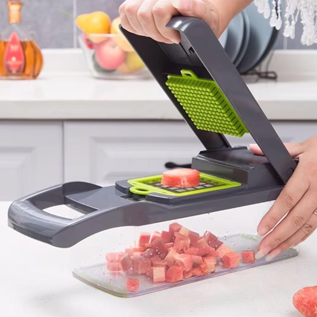 14-in-1 Vegetable Chopper & Mandoline Slicer with Container – Onion Chopper Dicer, Food Chopper with 8 Blades, Veggie Cutter for Salad, Potato, Carrot – BPA Free Kitchen Gadget, Dishwasher Safe