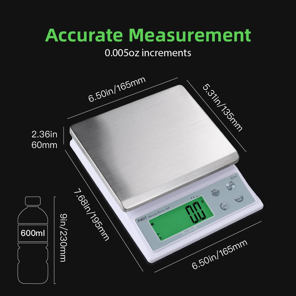 Polit Digital Kitchen Scale KT-66 30lb/13kg｜0.05oz/1g Precision Food Scale with LCD Display｜Battery or Plug-in｜Stainless Steel Top｜Grams, Ounces, Pounds｜5 Units for Baking, Farming & Shipping Scale