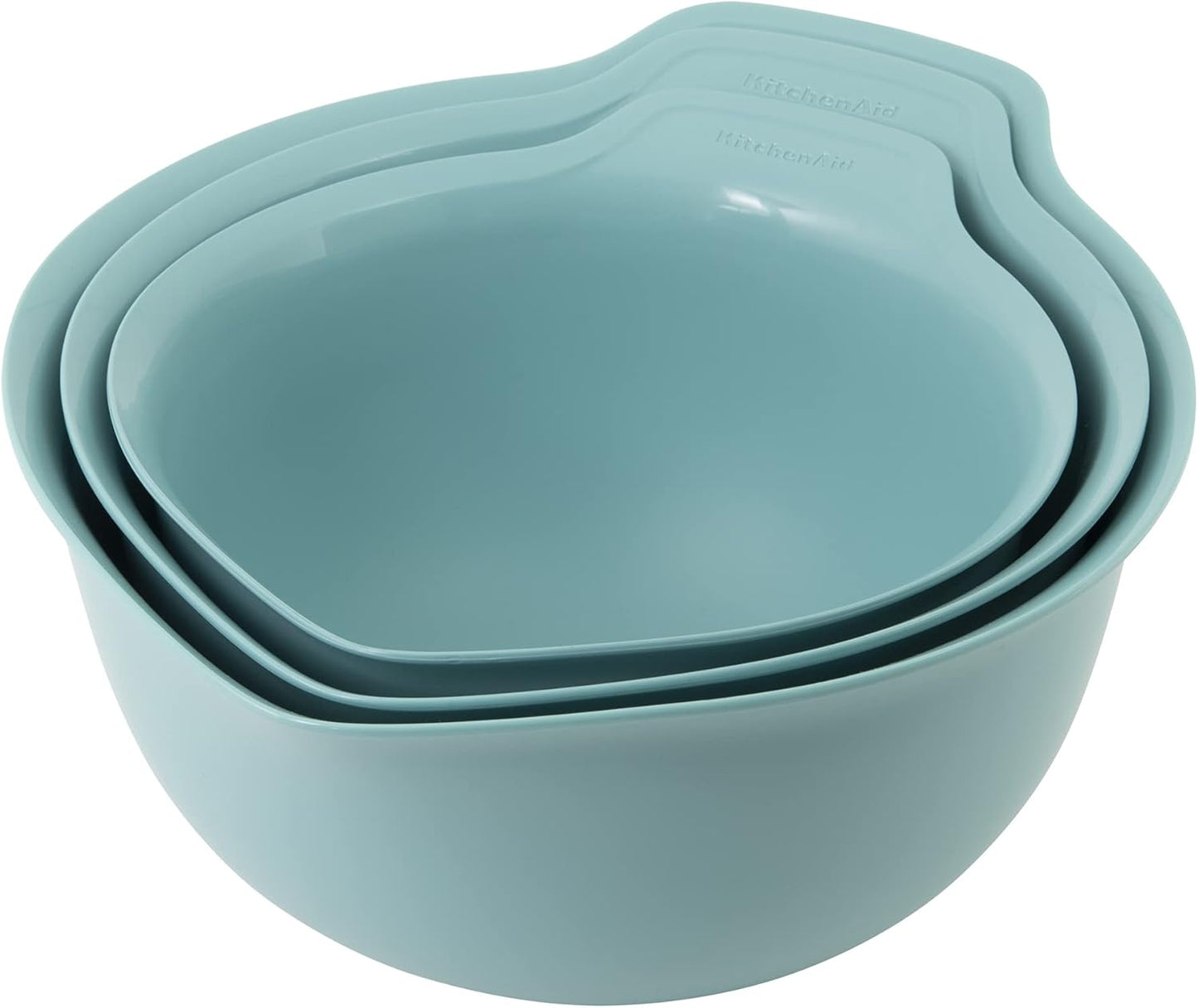 KitchenAid Universal Nesting Plastic Mixing Bowls, Set Of 3, 2.5 quart, 3.5 quart, 4.5 quart, Non Slip Base with Easy Pour Spout to Reduce Mess, Dishwasher Safe, Aqua Sky, White, Gray