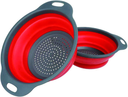 Large and small Collapsible Kitchen Colander/Strainer Set-Perfect for Draining Pasta,Vegetable,Collapsible Colander Set-Kitchen Durable Folding Rubber Hopper Filter Basket(blue)