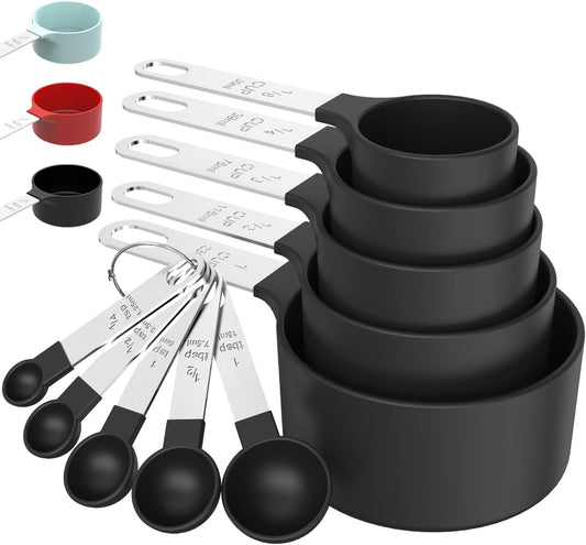 TILUCK Measuring Cups & Spoons Set, Stackable Cups and Spoons, Nesting Measure Cups with Stainless Steel Handle, Kitchen Gadgets for Cooking & Baking (Green)