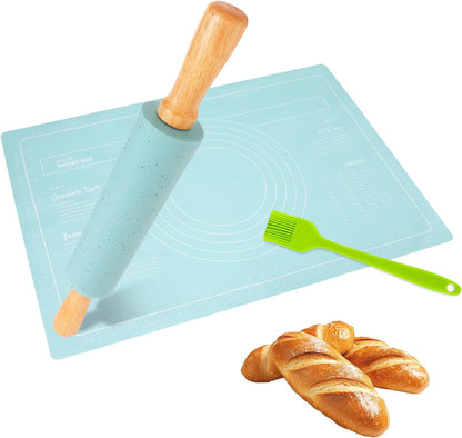 Silicone Rolling Pin for Baking,15Inch Pastry Dough Roller with Wooden Handle,Non Stick Surface Rolling Pin for Dough Cookie Pastry Tapered Dumpling Baking Supplies Kitchen Accessories