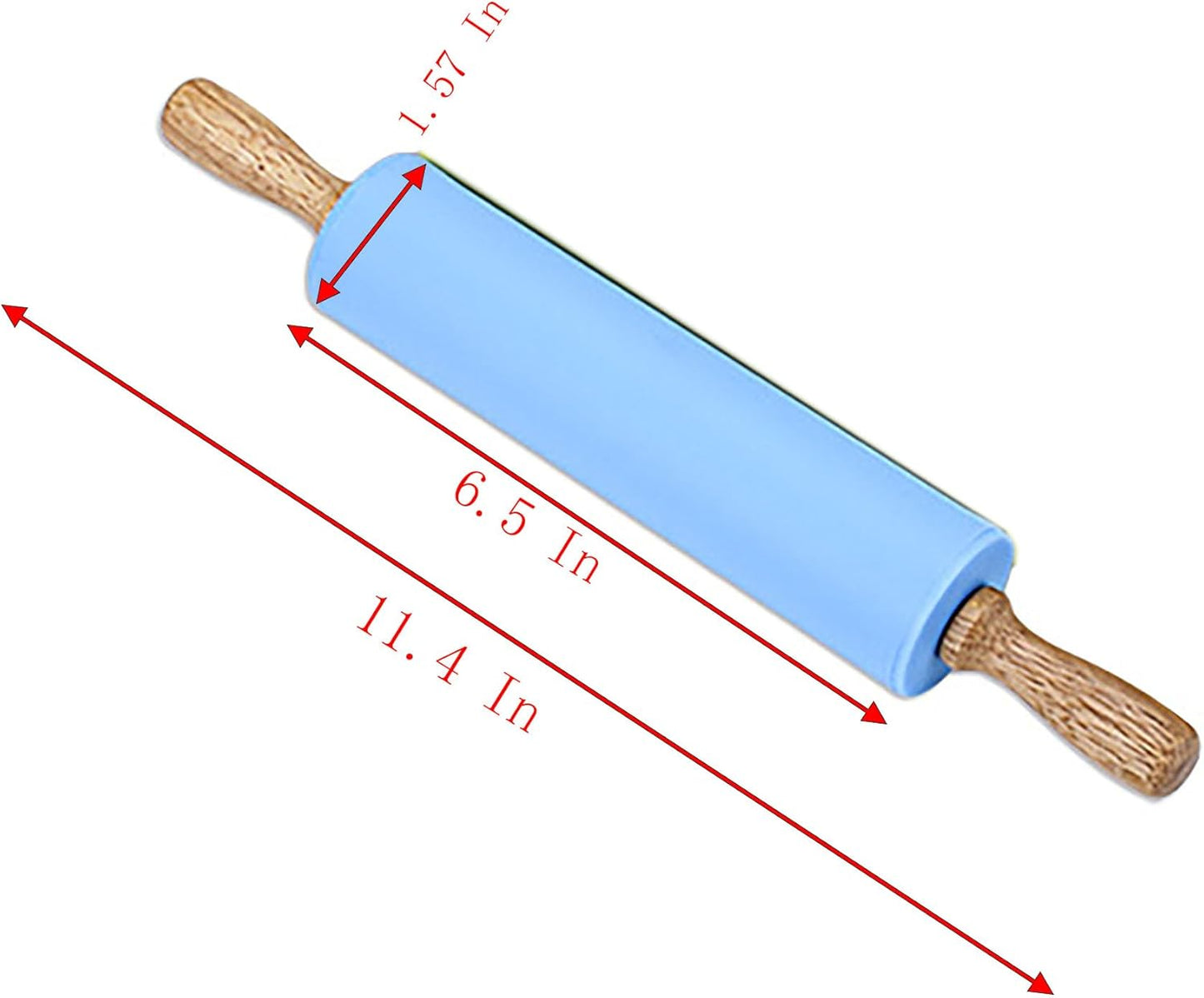 Silicone Rolling Pin, Green 9 Inch Pin with Wooden Rotatable Handle for Dough of Baking Bread, Cookie, Pizza (green, 9 inch)
