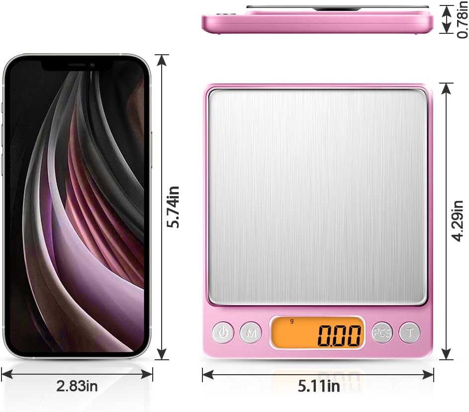 Digital Kitchen Scale with 2 Trays, Diyife 500g/0.01g High Precision Cooking Food Scale, Mini Gram Scale with LCD Display, 6 Units, Auto Off, Tare Function, Girls Gift (Batteries Included)