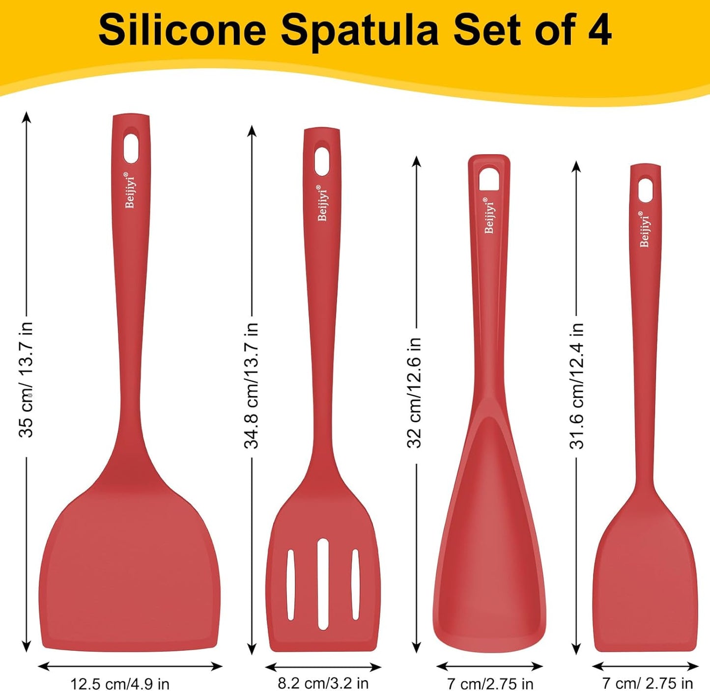 Beijiyi Silicone Spatula Set of 4, 600°F Heat Resistant, BPA Free Kitchen Spatula and Spoons for Nonstick Cookware, Solid & Slotted Turner Cooking Utensils for Serving, Flipping Egg, Pancakes (Khaki)