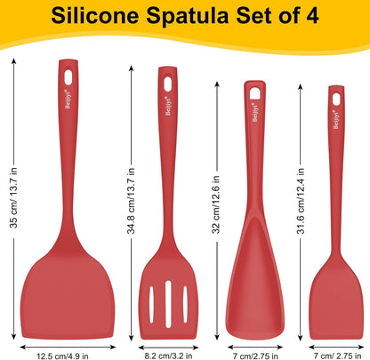 Beijiyi Silicone Spatula Set of 4, 600°F Heat Resistant, BPA Free Kitchen Spatula and Spoons for Nonstick Cookware, Solid & Slotted Turner Cooking Utensils for Serving, Flipping Egg, Pancakes (Khaki)