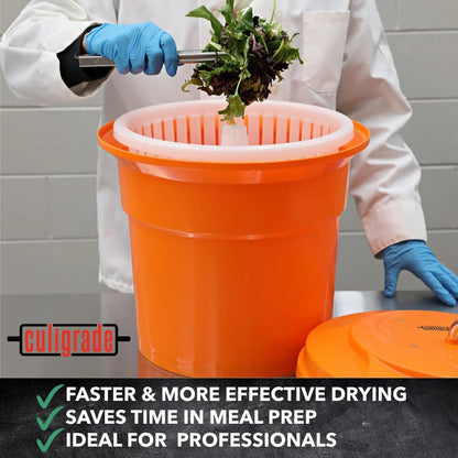 5-Gallon Salad Spinner - Manual Lettuce Dryer, High-Capacity, Orange, Plastic Spinner for Efficient Greens Drying in Commercial Kitchens