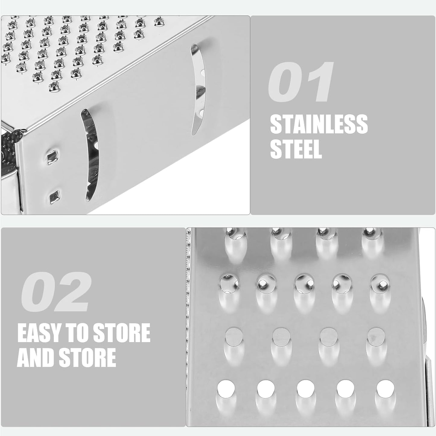 CALLARON Cheese Grater - Stainless Steel Vegetable Grater, 4 Side Ktichen Box Graters with Handle, Multifunction Cutter Slicer for Cheese, Potato, Fruit, Vegetable 3.5 x 7.9 inch