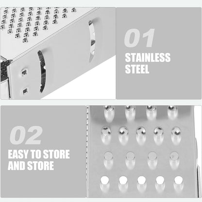 CALLARON Cheese Grater - Stainless Steel Vegetable Grater, 4 Side Ktichen Box Graters with Handle, Multifunction Cutter Slicer for Cheese, Potato, Fruit, Vegetable 3.5 x 7.9 inch