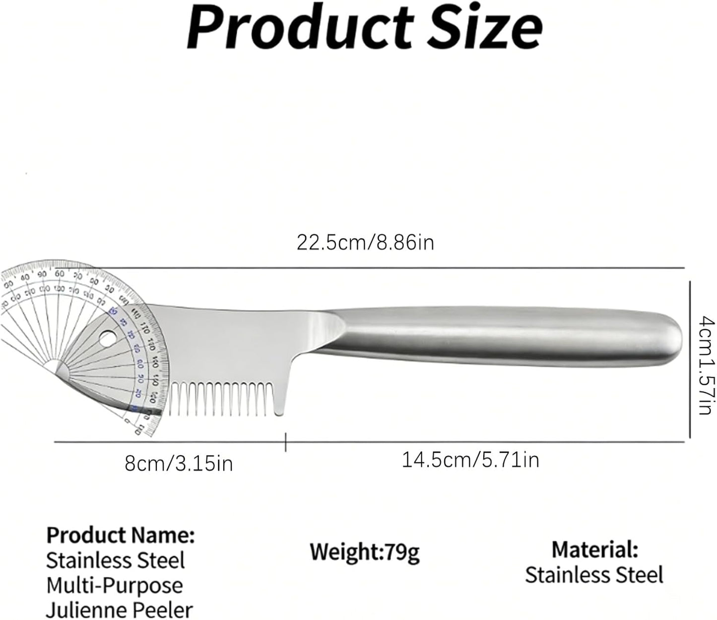 Stainless Steel Multi-Purpose Julienne Peeler, Vegetable Peeler and Julienne Slicer with Sharp Blade - Ergonomic Non-Slip Handle, Dishwasher Safe, 8.9 Inches for Vegetables and Fruit (1pcs)