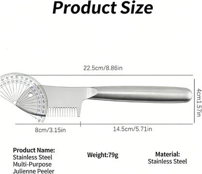 Stainless Steel Multi-Purpose Julienne Peeler, Vegetable Peeler and Julienne Slicer with Sharp Blade - Ergonomic Non-Slip Handle, Dishwasher Safe, 8.9 Inches for Vegetables and Fruit (1pcs)