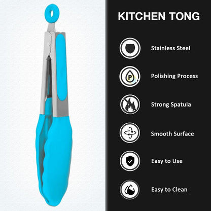 Mini Silicone Serving Tongs Set of 3, Small Kitchen Tongs (7 inch) with Silicone Tips and Stainless Steel Handle, Cooking Tongs for Salads, Pasta, Steaks, Vegetables