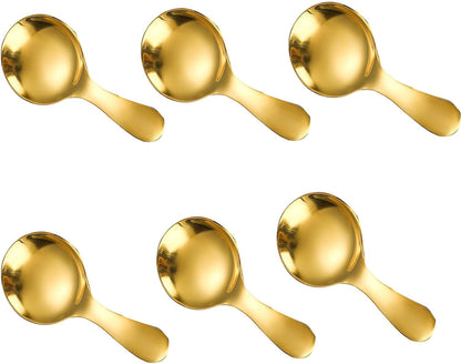 6 Pcs Stainless Steel Mini Spoon Short Handle Small Round Suitable For Dessert, Tea, Coffee, Cake, Sugar, Ice Cream Coffee Tea Spoon. (Silver A)