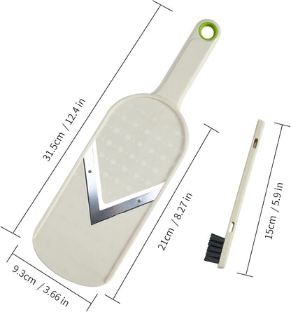 Multi Handheld Mandoline Slicer - Stainless Steel V Blade, with Cleaning Brush, Comfort Grip, Easy to Clean, for Kitchen, Vegetable Chopper, Fruit, Cheese Grater, Potato Chips Slicer (White)