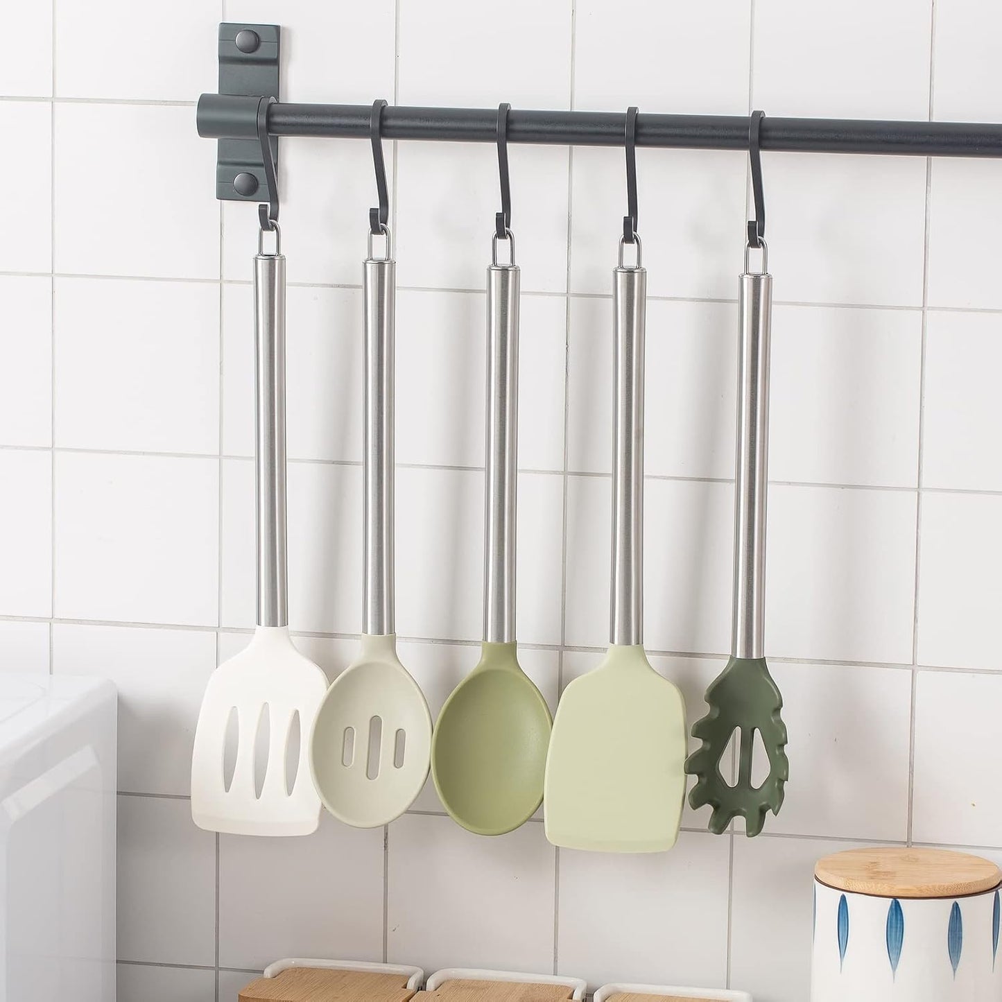 COOK WITH COLOR Silicone Cooking Utensils, Kitchen Utensil Set, Easy to Clean Silicone Kitchen Utensils, Cooking Utensils for Nonstick Cookware, Kitchen Gadgets Set, 10 Pieces, Green