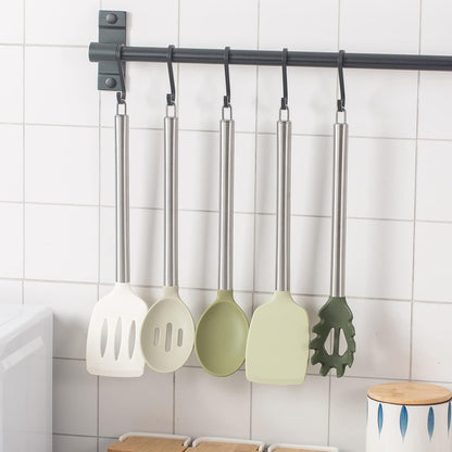 COOK WITH COLOR Silicone Cooking Utensils, Kitchen Utensil Set, Easy to Clean Silicone Kitchen Utensils, Cooking Utensils for Nonstick Cookware, Kitchen Gadgets Set, 10 Pieces, Green