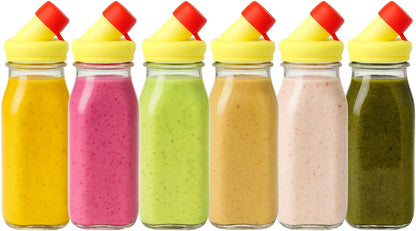 kitchentoolz Salad Dressing Shaker Bottle – 12oz Carafe Glass Bottle with Silicone Pour Spout and Tamper-Proof Lid for Sauces and Marinades - Salad Dressing Dispenser Container
