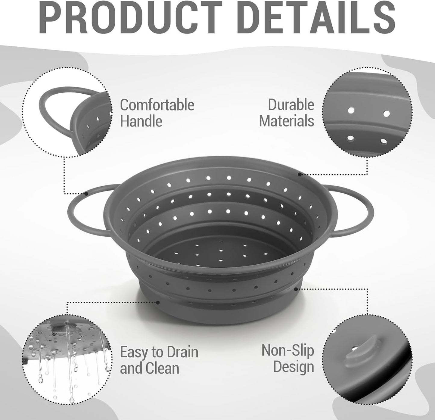 3 Pack Collapsible Colander with Strainer Bowl Set, 11 & 13 In BPA-Free Silicone Colanders for Kitchen, Heat-Resistant Space-Saving Strainer Dishwasher Safe Baskets for Vegetable Fruits(Grey)