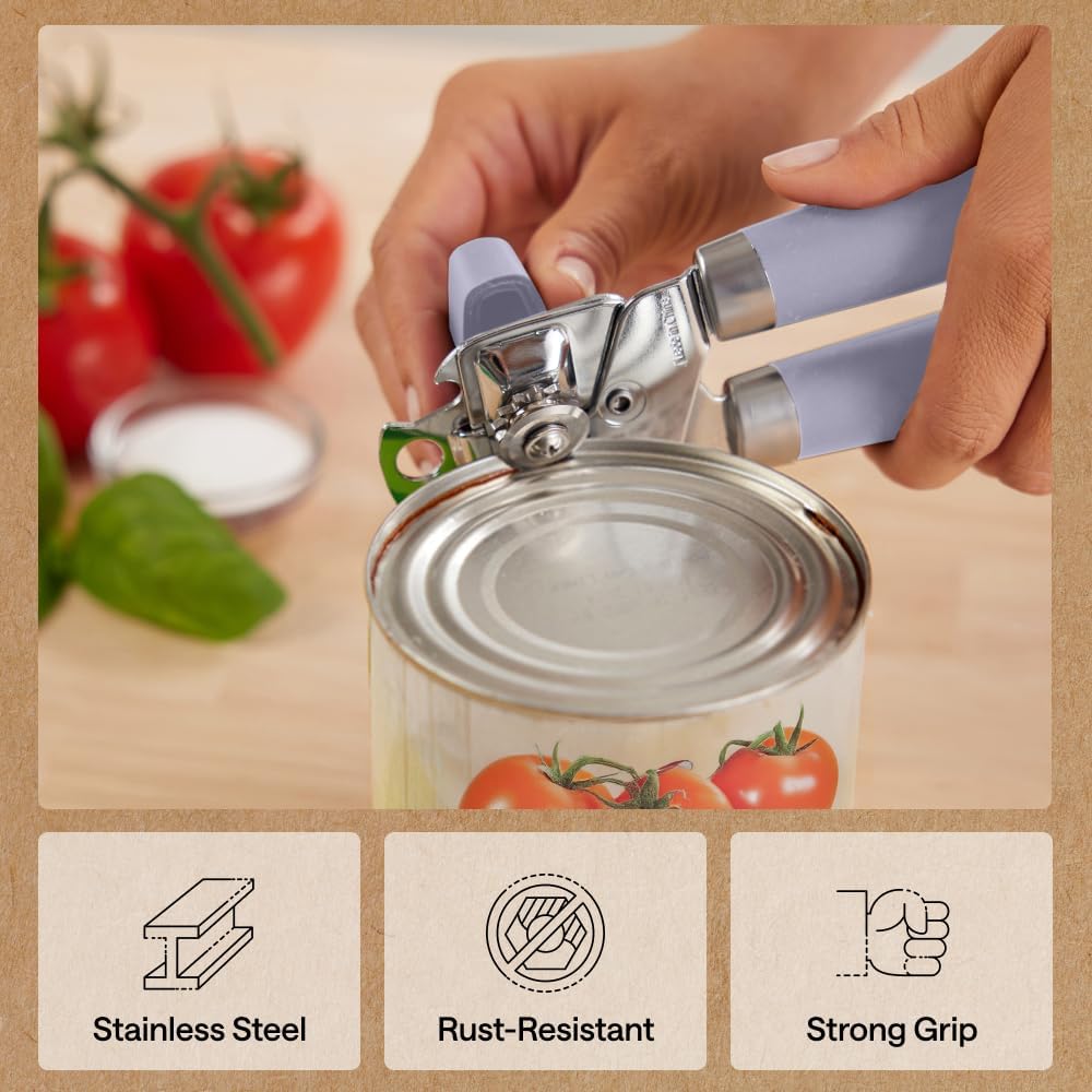 GORILLA GRIP Heavy Duty Stainless Steel Smooth Edge Manual Can Opener and Bottle Openers, US Designed, Soft Comfortable Handle, Oversized Handheld Turn Knob, Multifunctional Kitchen Tool, Black