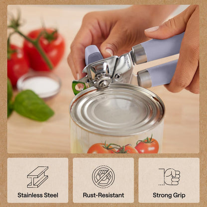 GORILLA GRIP Heavy Duty Stainless Steel Smooth Edge Manual Can Opener and Bottle Openers, US Designed, Soft Comfortable Handle, Oversized Handheld Turn Knob, Multifunctional Kitchen Tool, Black