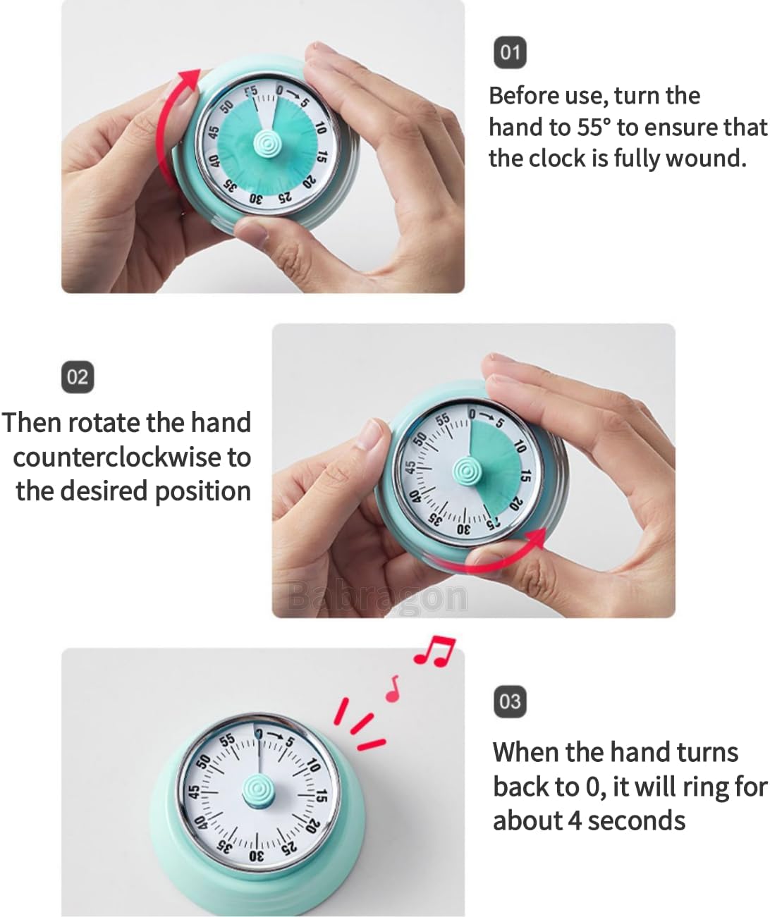 Kitchen Timer, Magnetic Visual Countdown Timer with Loud 72dB Alarm Mechanical Analog Dial for Cooking Baking Home Gym Office
