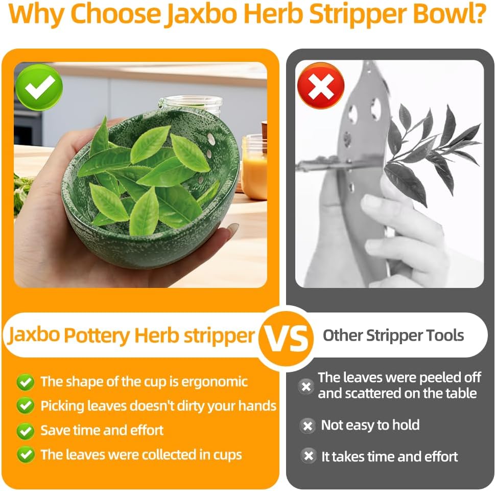 Herb Stripper Bowl with Four Sizes Holes, Herb Stripper, Ceramic Handmade Herb Stripper Tool, Herb Peeler for Kale, Thyme, Basil, Rosemary Separating Leaves and Stems(Green)