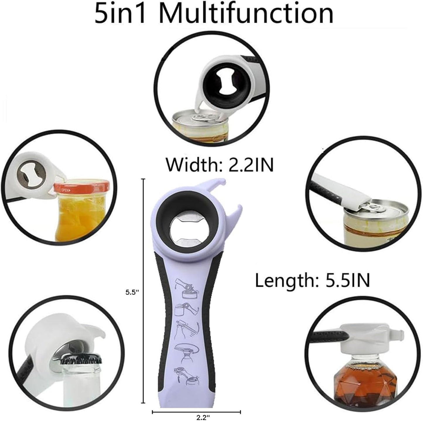 Jar Opener Multifunction Adjustable for 1-4 inches Bottle Can, Stainless Steel Lids Off Jar Opener. Fit Seniors, Arthritis, Women, Chilren, Weak Hands