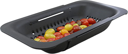 Over-the-Sink Expandable Colander – BPA-Free Collapsible Plastic Strainer for Fruits, Vegetables, Pasta & Dishes – 14.25" to 19.5" Adjustable Sink Basket – Black