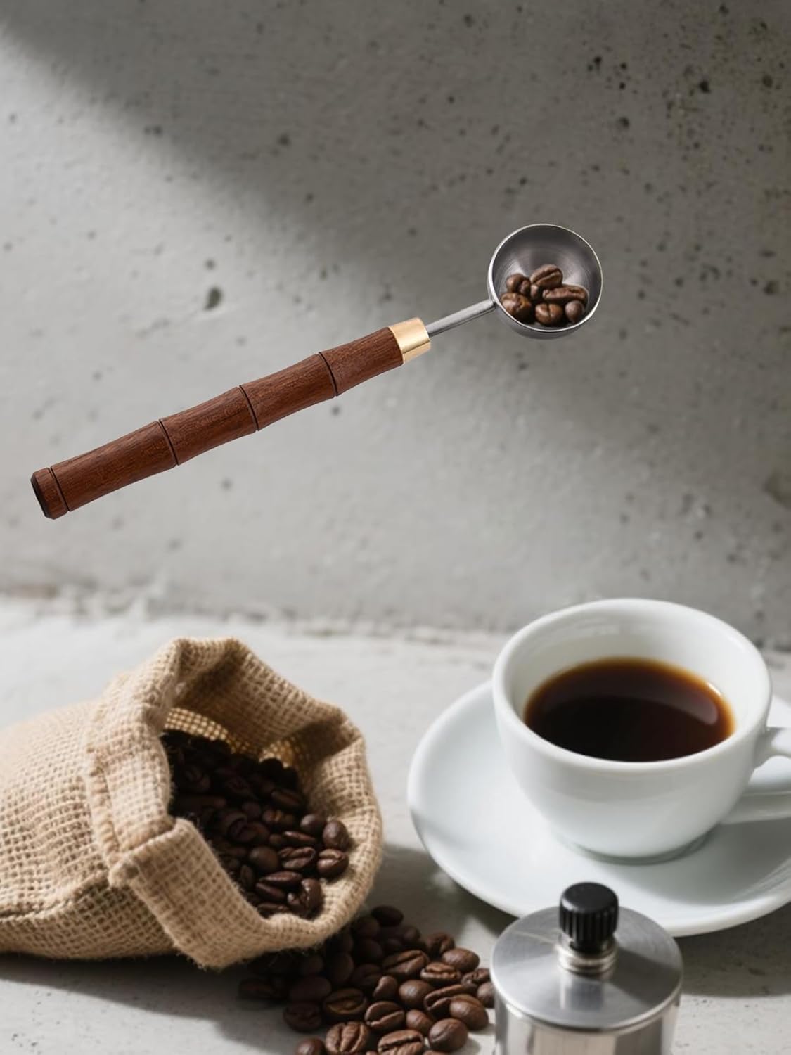 Rosewood Handle Coffee Scoops – Exquisite and Portable Stainless Steel Spoon with Long-Handled for Coffee (Silver, 5g Capacity)