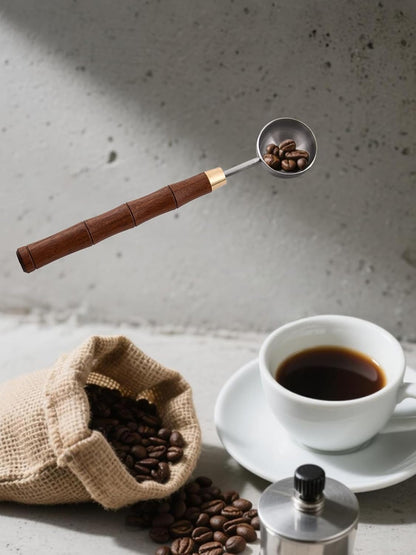 Rosewood Handle Coffee Scoops – Exquisite and Portable Stainless Steel Spoon with Long-Handled for Coffee (Silver, 5g Capacity)
