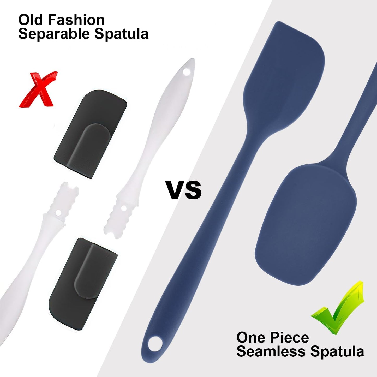 Silicone Spatulas Set of 6, Rubber Spoon Spatula Heat Resistant Spoonula One Piece Design Seamless Spatula Non-Stick Scrapers Baking Mixing Tool (Black)