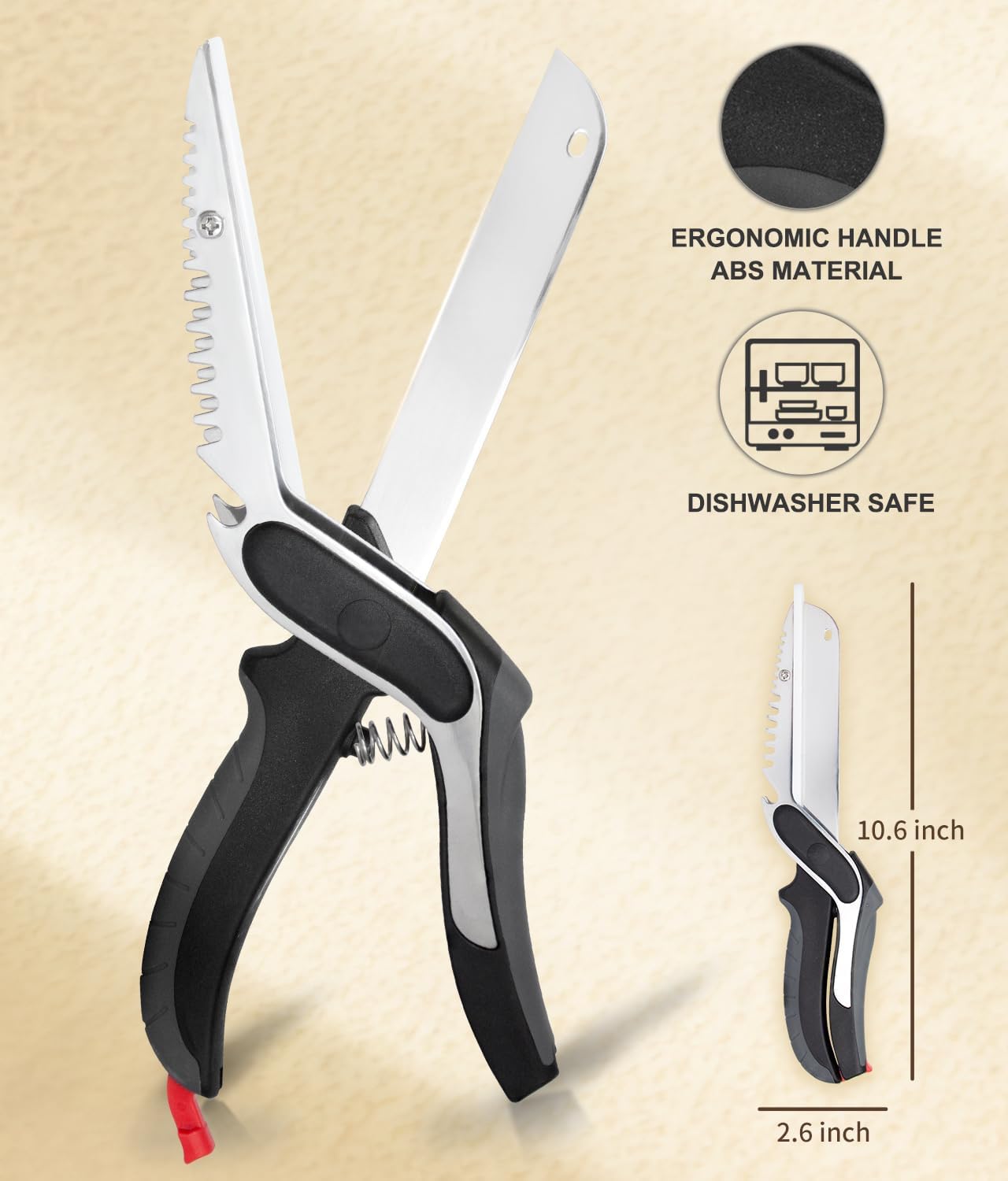 6 in 1 Kitchen Scissors for food,Tomato Knife Chops Cutting Board Scissors with Safety Lock，Detachable kitchen shears for food Meat Cheese Vegetable Fruit, Dishwasher Safe