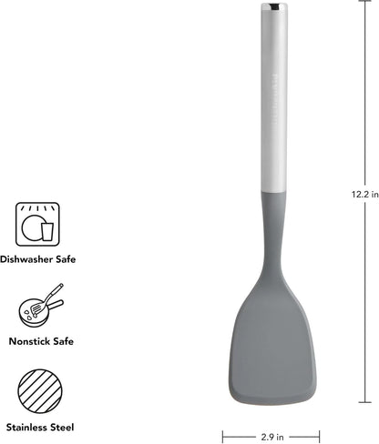 KitchenAid Spoon Spatula with Curved Edges and Stainless Steel Handle, Nonstick Safe, Durable, Dishwasher Safe
