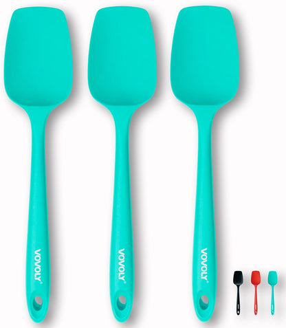 Silicone Spatula Set, High Heat Resistan Rubber Spoon Spatula, Non-Stick Spoonula with Seamless One Piece Design, Flexible Scrapers Baking Mixing Tool,3 Pack, Black