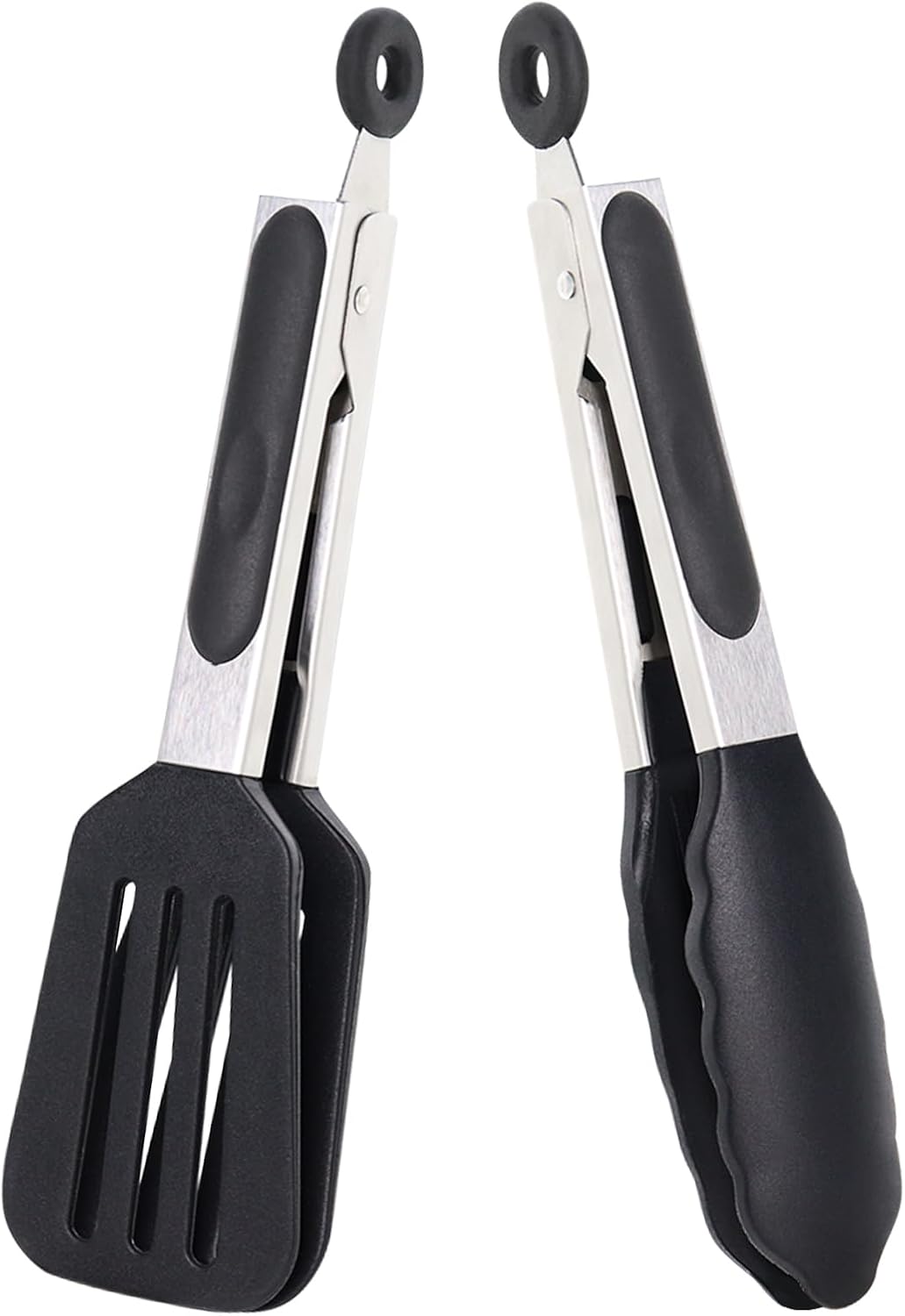 Mini Silicone Serving Tongs Set of 3, Small Kitchen Tongs (7 inch) with Silicone Tips and Stainless Steel Handle, Cooking Tongs for Salads, Pasta, Steaks, Vegetables
