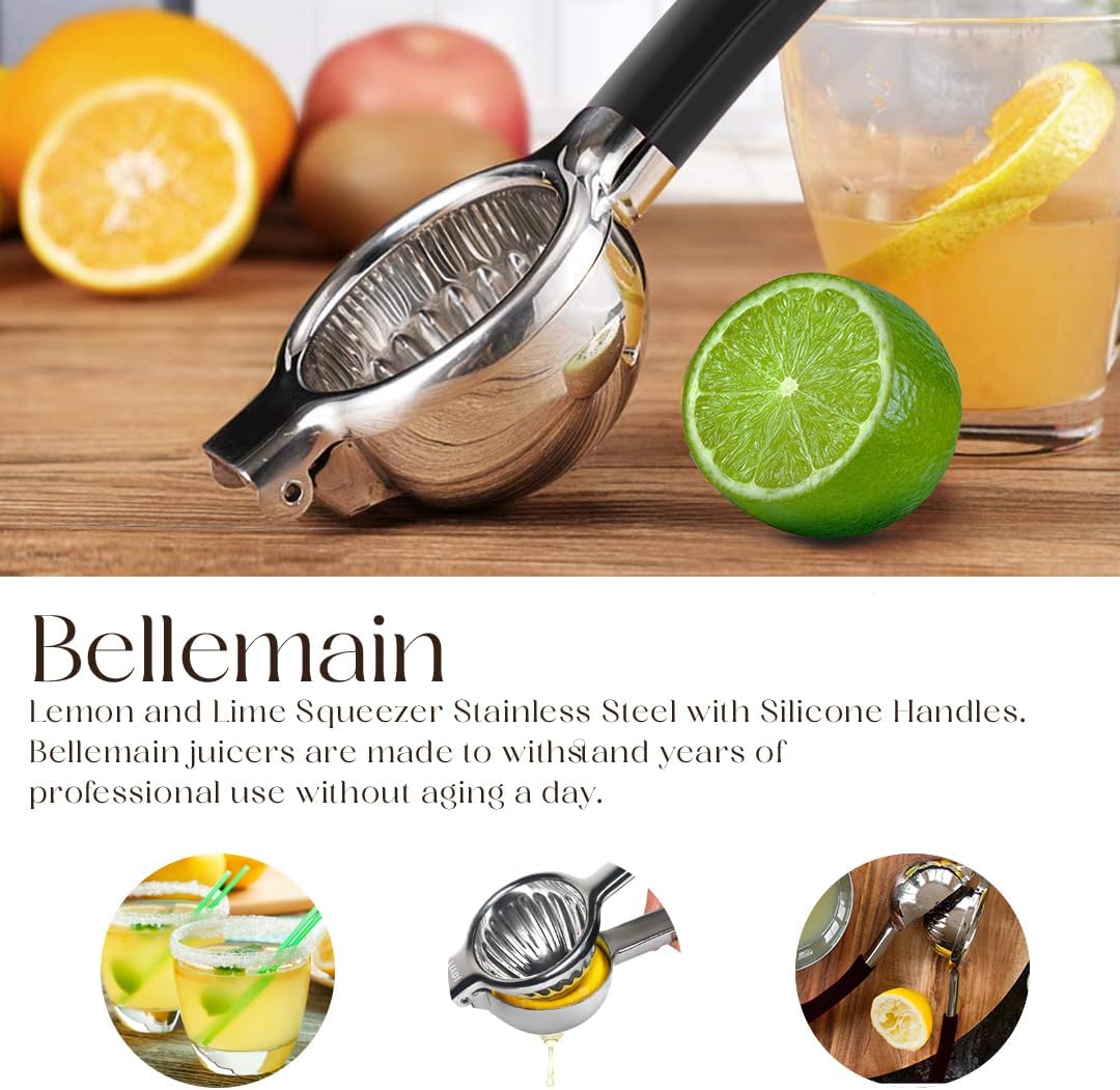 Bellemain Citrus Juicer | Metal Lemon Squeezer | Lime and Lemon Juicer Stainless Steel with Silicone Handles | Manual Juicer, Citrus Squeezer, Hand Held Juicer | Bar Juicer for Bartender (White)