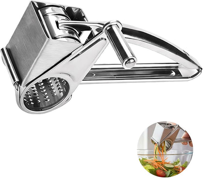 Hand Crank Cheese Grater with 2 Blades, Stainless Steel Rotary Cheese Shredder, Manual Cheese Grater with Extended Handle, Easy to Clean Kitchen Tool for Cheese, Vegetables, Nuts