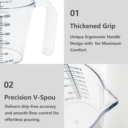 Laser-Etched Measuring Cup Set, 16 oz & 1 Cup Clear Plastic Liquid Measuring Cups, Permanent oz/cup/Tbsp/mL Markings, Food-Grade for Baking & Cooking