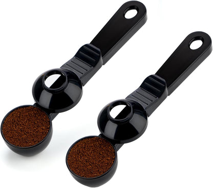 2-in-1 Coffee Scoop with Funnel, 2 Teaspoon Measuring Spoon for Reusable K Cups, Ground Coffee, Protein Powder & Tea, Mess-Free Plastic Design (Pink)