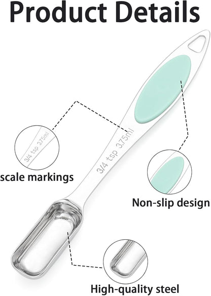 Magnetic Measuring Spoons Set of 11 with Leveler, Measuring Spoons Stainless Steel Rectangular Metal Teaspoon for Dry & Liquid Ingredients (Black)