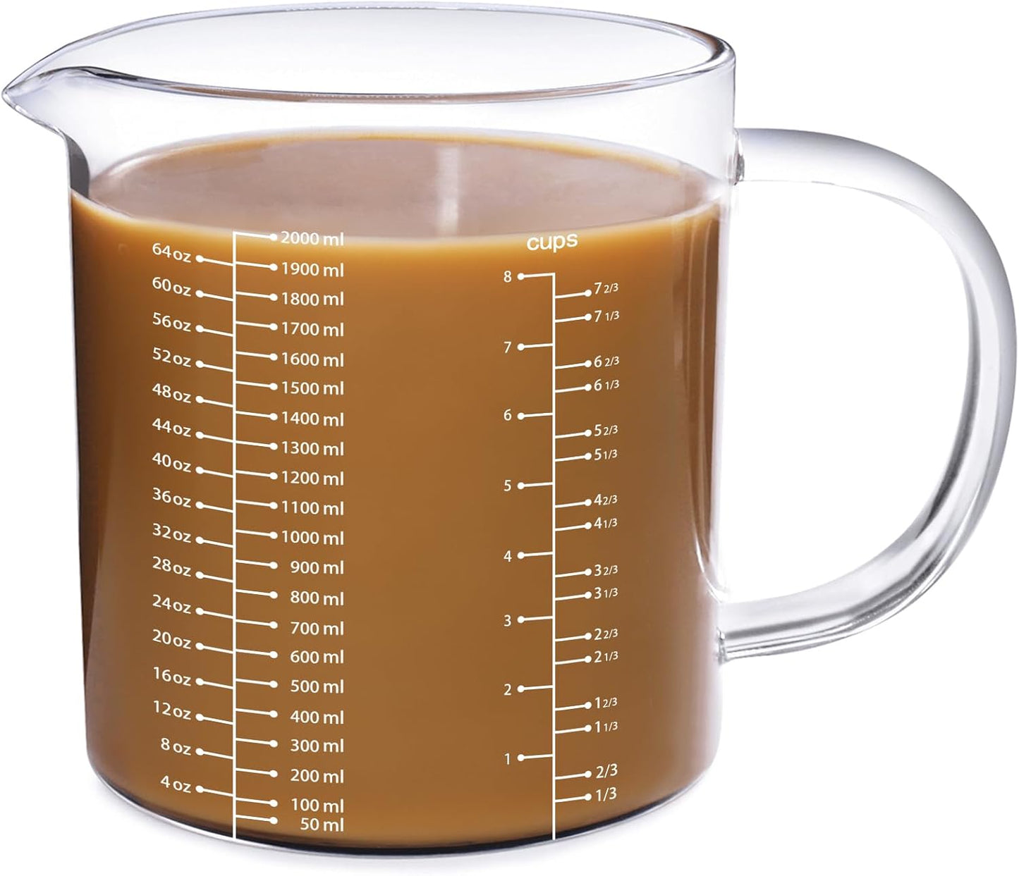 77L Glass Measuring Cup, [Insulated handle, V-Shaped Spout], High Borosilicate Glass Measuring Cup for Kitchen or Restaurant, Easy To Read, 500 ML (0.5 Liter, 2 Cup)
