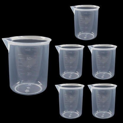 4 Pcs 50ml / 100ml /150ml /300ml Capacity Clear Measuring Cup, Transparent Lab Liquid Mixing Cups, Plastic Graduated Beakers for Kitchen Cooking Medicine Measure Tool